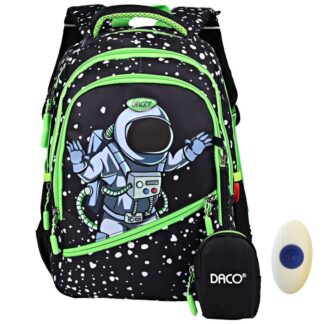 Ghiozdan baieti clasa 0–2, Astronaut, negru-verde, DACO GH3509, 38 cm + radiera cu grip FLR