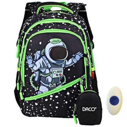 Ghiozdan baieti clasa 0–2, Astronaut, negru-verde, DACO GH3509, 38 cm + radiera cu grip FLR