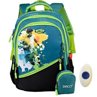 Ghiozdan baieti clasa 0-2, Fotbalist, verde-negru, DACO GH3516, 38 cm + radiera cu grip FLR