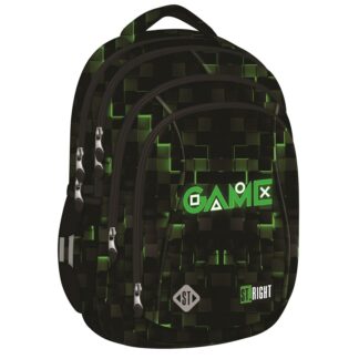 Ghiozdan St.Right, 4 Compartimente, Ergonomic, Impermeabil, Green Game BP04 43x32x20cm