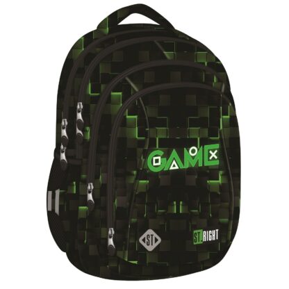 Ghiozdan St.Right, 4 Compartimente, Ergonomic, Impermeabil, Green Game BP04 43x32x20cm