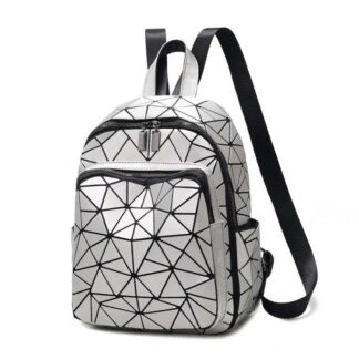 Rucsac dama Lady Miss-maxi geometric argintiu, 35 cm C14